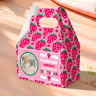 Strawberry First Birthday Celebration Photo Favor Boxes