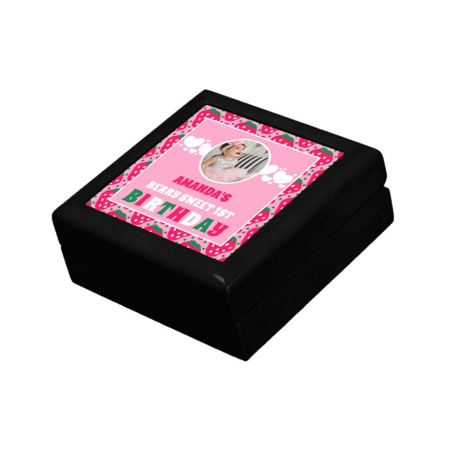 Strawberry First Birthday Celebration Photo Gift Box (Side)