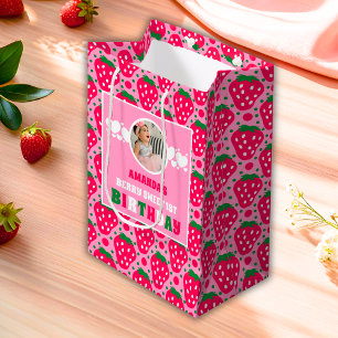 Strawberry First Birthday Celebration Photo Medium Gift Bag