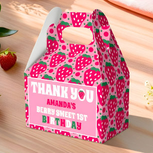 Strawberry First Birthday Celebration Thank You Favor Boxes