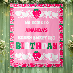 Strawberry First Birthday Celebration Welcome Tapestry