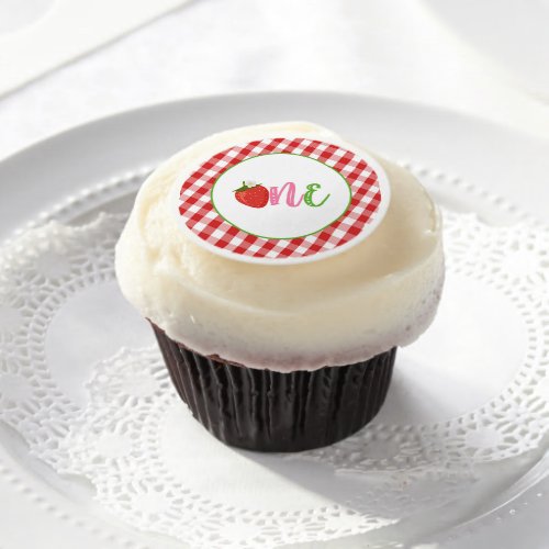 Strawberry First Birthday Edible Frosting Round