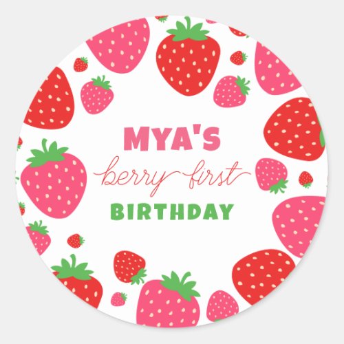 Strawberry First Birthday Favor Stickers