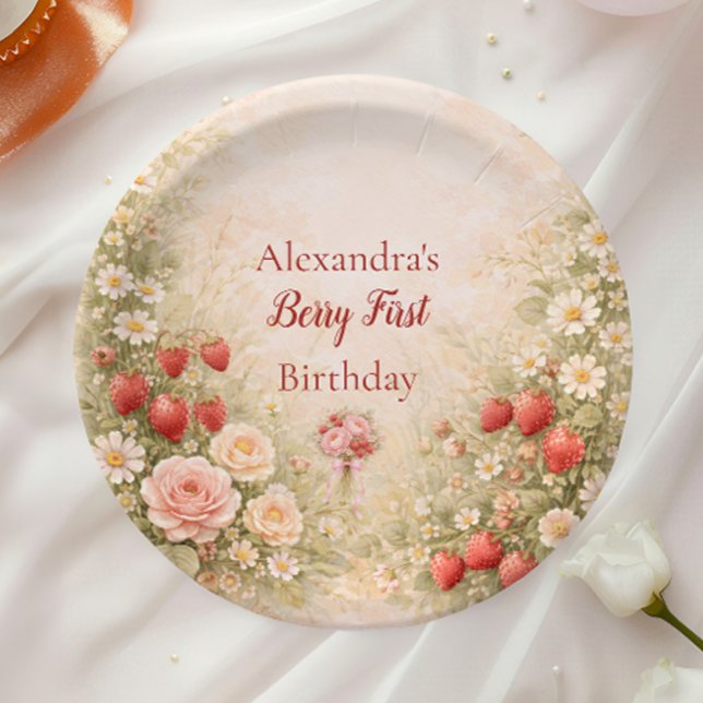 Strawberry First Birthday Garden Party 1st Birthda Paper Plates (Creator Uploaded)