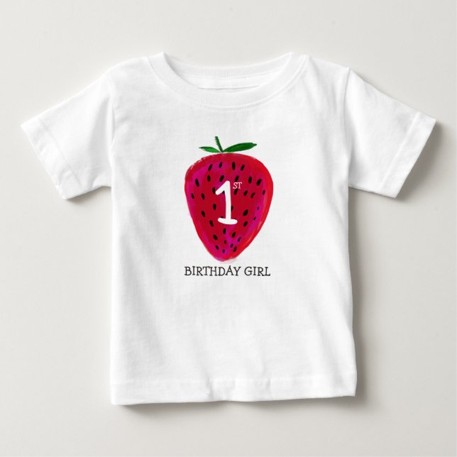 Strawberry First Birthday Girl T-shirt (Front)