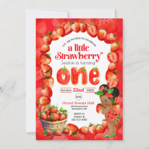 Strawberry first birthday invitation