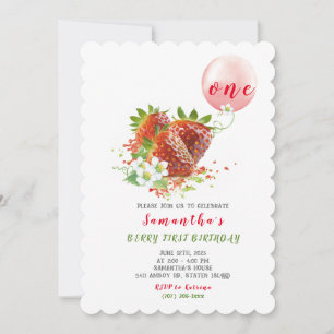 Strawberry First Birthday Invitation