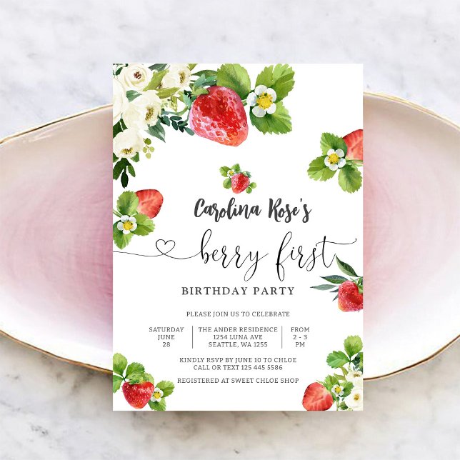 Strawberry First Birthday Invitation (Creator Uploaded)