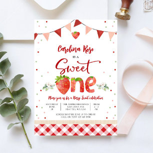 Strawberry First Birthday Invitation