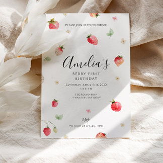 Strawberry First Birthday Invitation