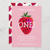Strawberry First Birthday Invitation (Front/Back)