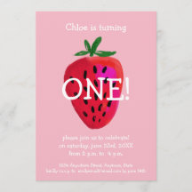 Strawberry First Birthday Invitation