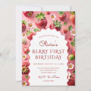 Strawberry First Birthday Invitation