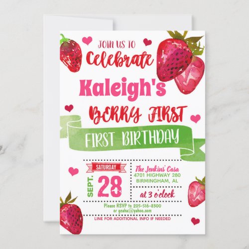 Strawberry First Birthday Invitation