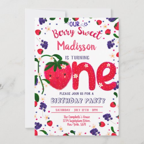 Strawberry FIRST Birthday Invitation