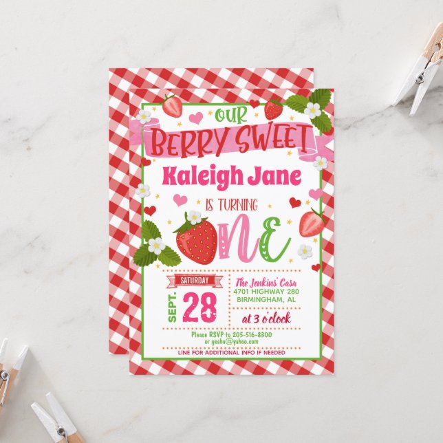 Strawberry First Birthday Invitation - Berry Sweet