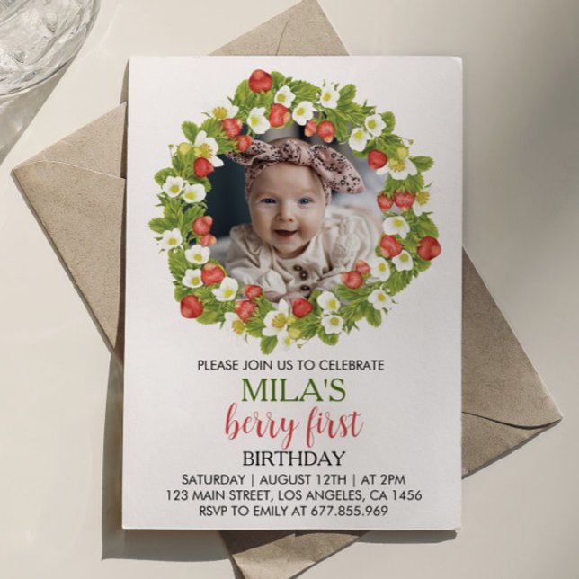 Strawberry First Birthday Invitation Berry Sweet (Creator Uploaded)