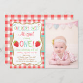 Strawberry First Birthday Invitation Summer Party (Front/Back)