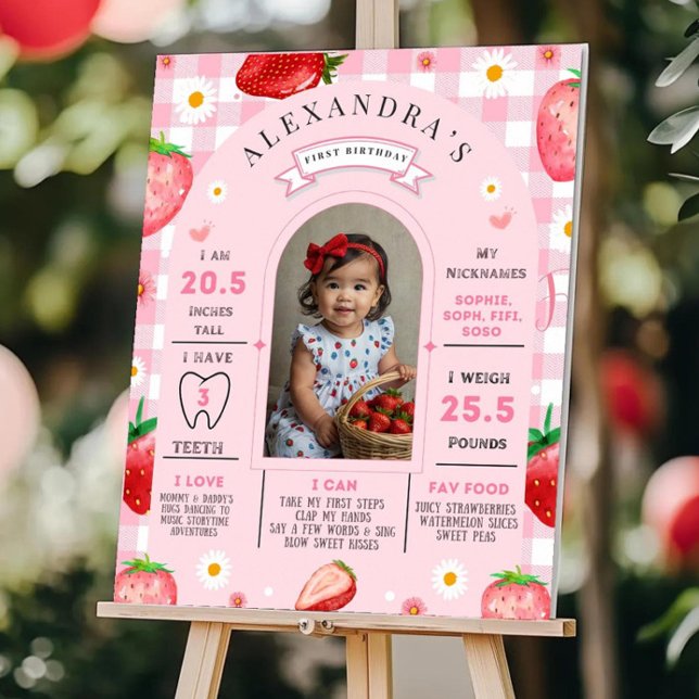 Strawberry First Birthday Milestone Poster Berry  (Creator Uploaded)