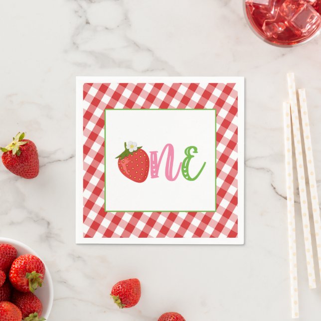 Strawberry First Birthday Napkin - ONE (Insitu)