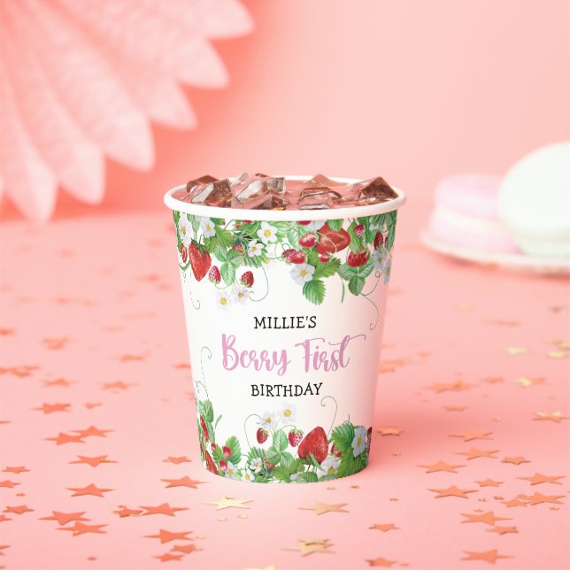 Strawberry First Birthday Paper Cups (Insitu)