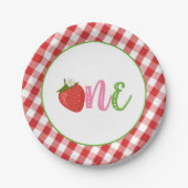 Strawberry First Birthday Paper Plates - ONE (Front)