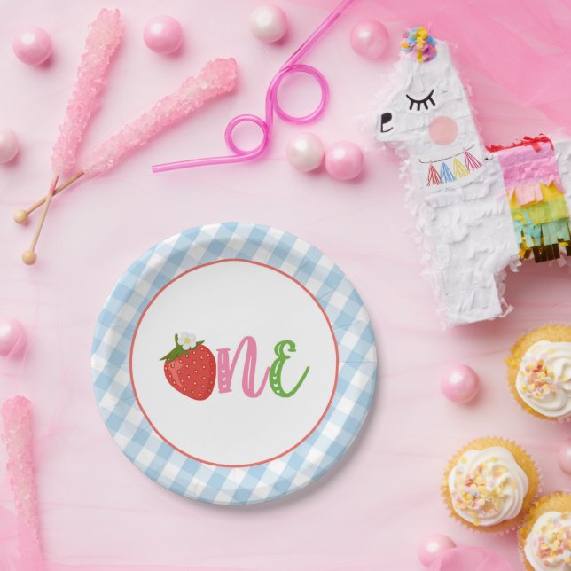Strawberry First Birthday Paper Plates - ONE - LB (Party)