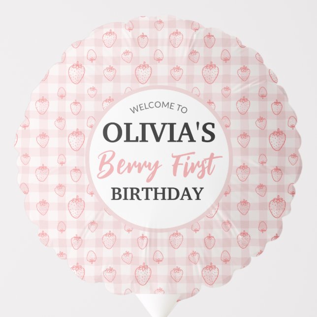 Strawberry First Birthday Party Balloon (Front)