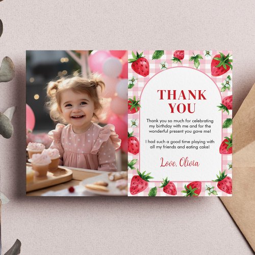 Strawberry First Birthday Party Thank You Card