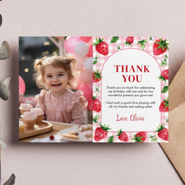 Strawberry First Birthday Party Thank You Card (Creator Uploaded)