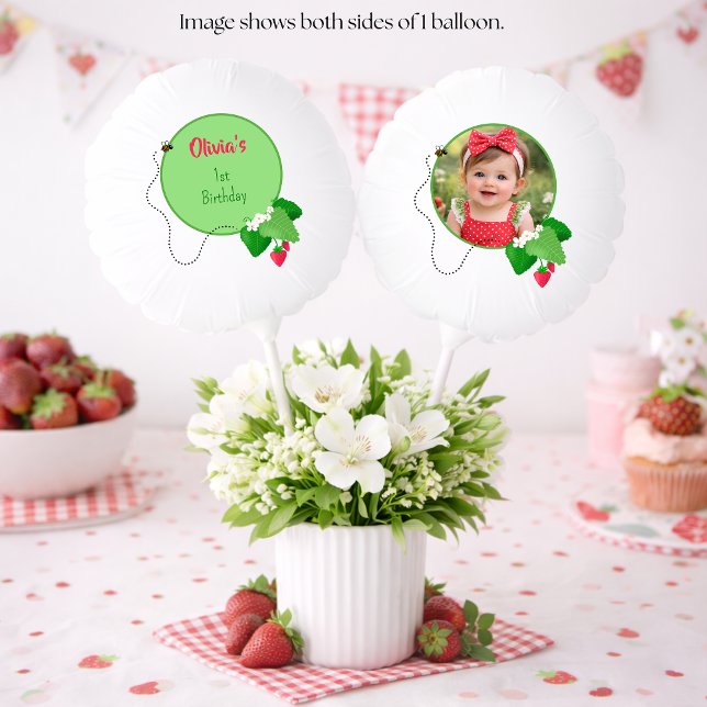 Strawberry First Birthday Personalized Photo Balloon (Creator Uploaded)