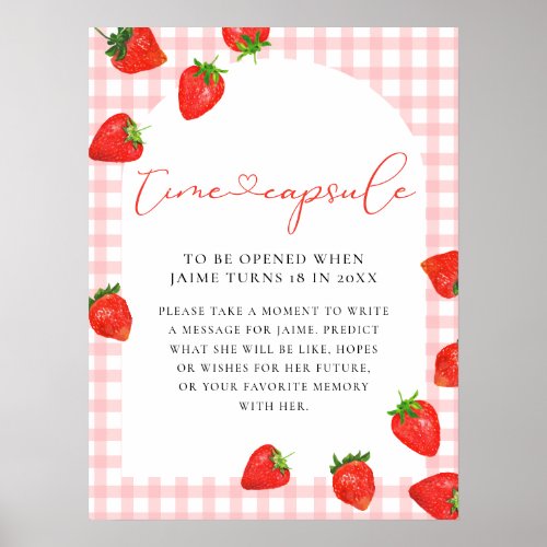 Strawberry First Birthday Pink Berry Time Capsule Poster