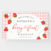 Age 3 Birthday Banner Pink And White Holographic Strawberries And