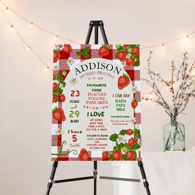 Strawberry First Birthday Pink Berry Welcome Foam Board (In Situ (Stand))