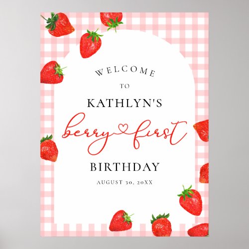 Strawberry First Birthday Pink Berry Welcome Poster