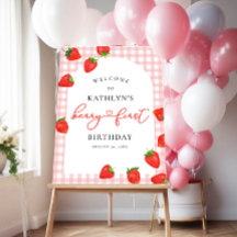 Strawberry First Birthday Pink Berry Welcome Sign