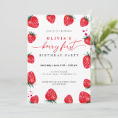 Strawberry First Birthday Spring Summer Invitation (Standing Front)