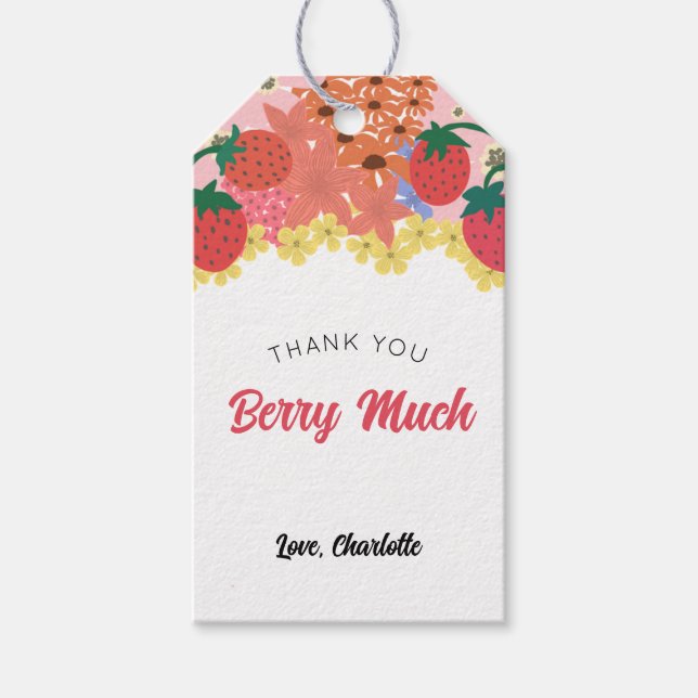 Strawberry First Birthday Thank You Favor Tag (Front)
