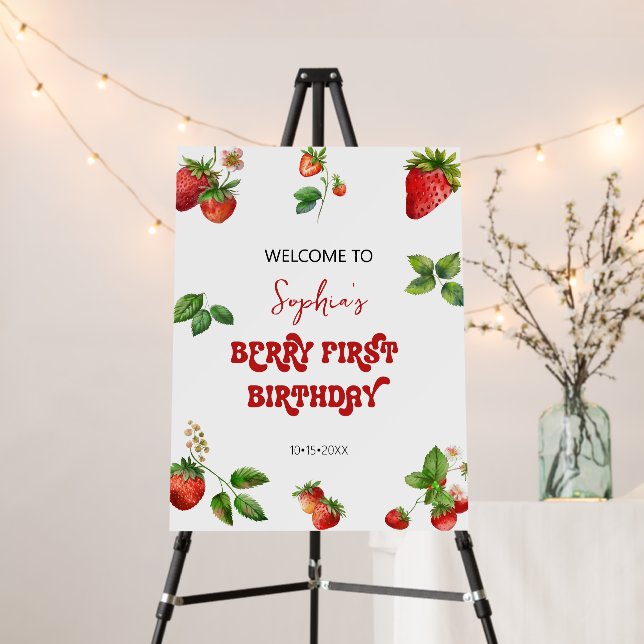 Strawberry | First Birthday | Welcome Birthday Foam Board (In Situ (Stand))