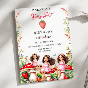 Strawberry First Whimsical Girls Party Birthday  Invitation