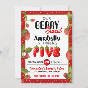 Strawberry Five Birthday Party Invitation