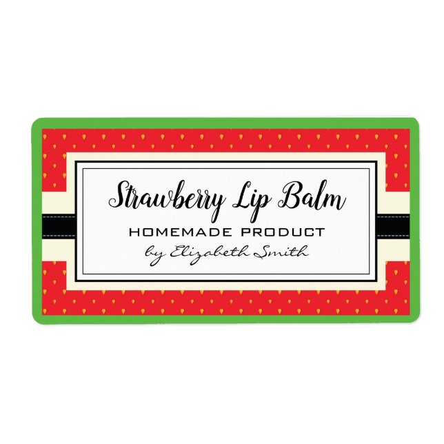 Strawberry flavor homemade lip balm label (Front)