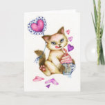 Strawberry Float - Siamese Valentine Cat Art Card