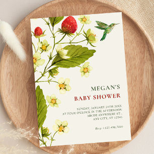 Strawberry Floral branch minimalist bridal shower Invitation