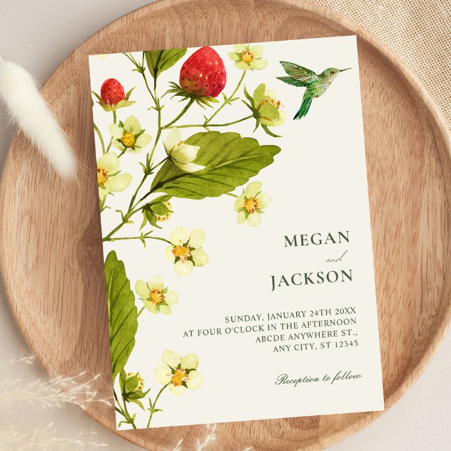 Strawberry Floral branch minimalist wedding  Invitation (Creator Uploaded)