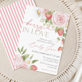 Strawberry Floral Bridal Shower Invite, Berry In Invitation