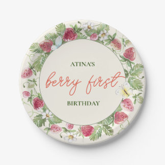 Strawberry Floral Girl Berry First Birthday Paper Plates