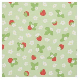 Strawberry Floral Green Red Dopamine Print Fabric