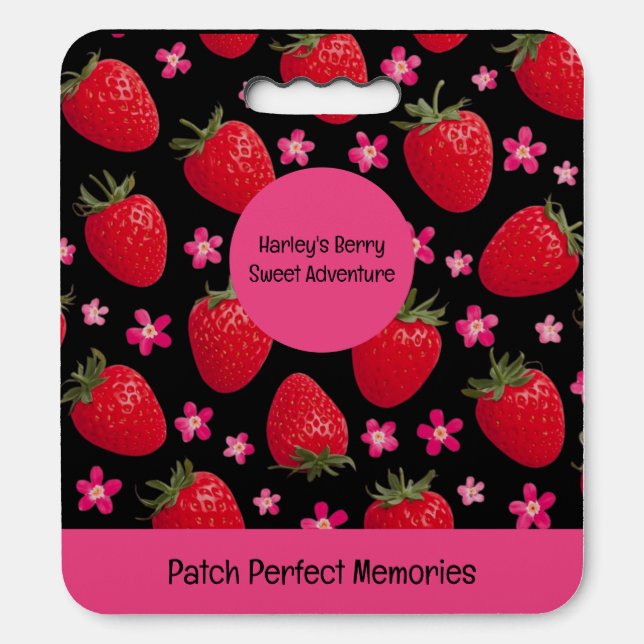 Strawberry Floral Patch Red Black Pink Knee Pad (Front Vertical)
