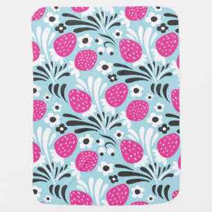 Strawberry Floral: Pink Berry Seamless. Baby Blanket